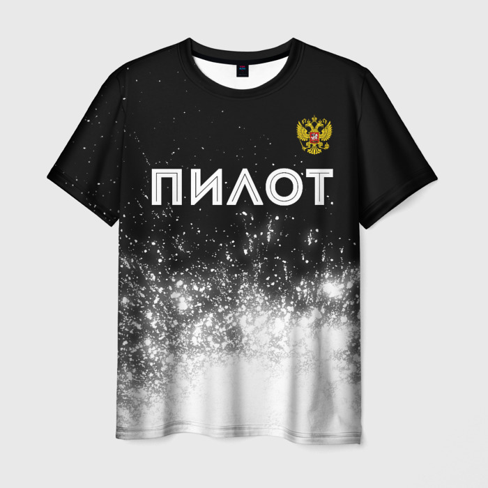 Мужская футболка 3D Пилот из России и герб РФ: символ сверху фото