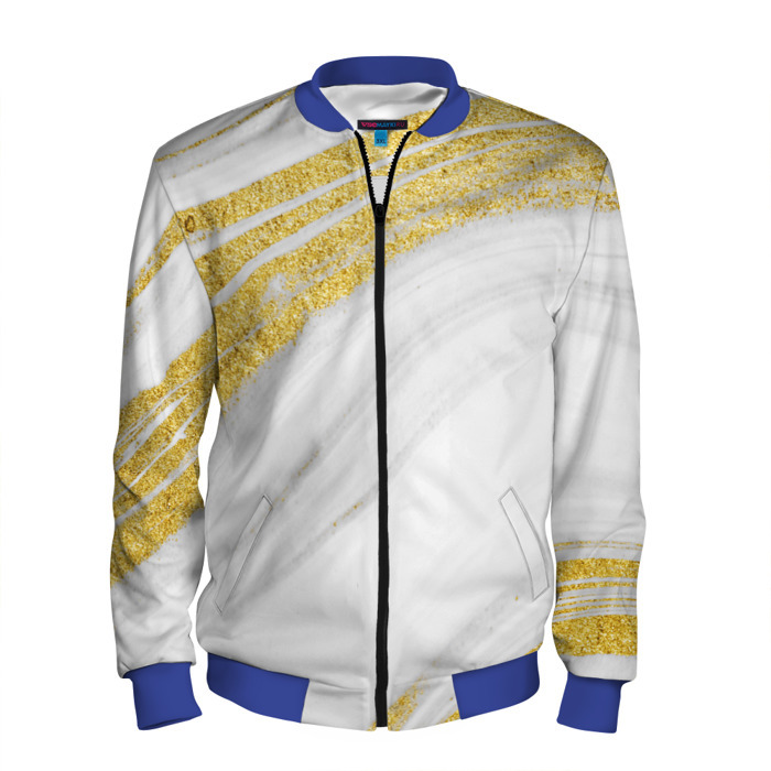 Мужской бомбер 3D Белый с золотом мрамор фото