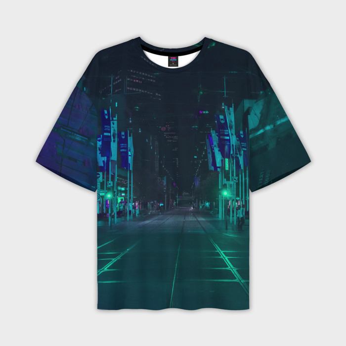 Мужская футболка OVERSIZE 3D Неоновая ночная улица фото