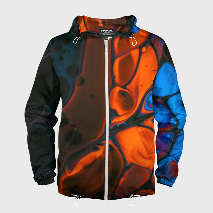 Мужская ветровка 3D Оранжево синие камни во тьме фото