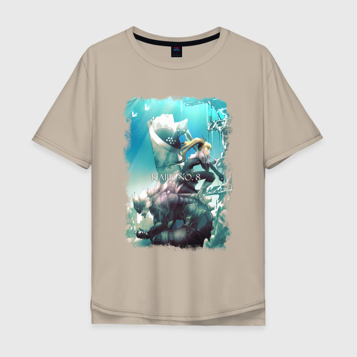 Мужская футболка хлопок Oversize Кафка и Кикору   Кайдзю номер 8 фото