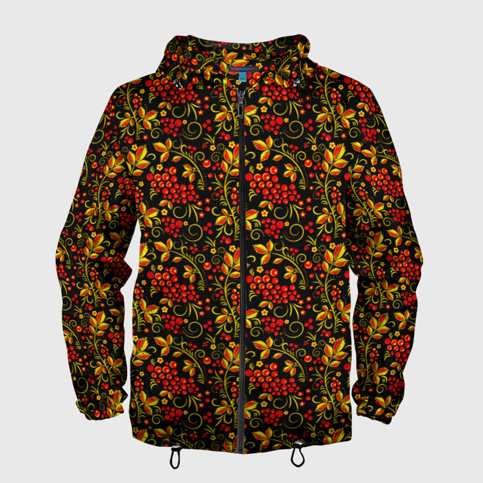 Мужская ветровка 3D Хохлома   красная рябина фото