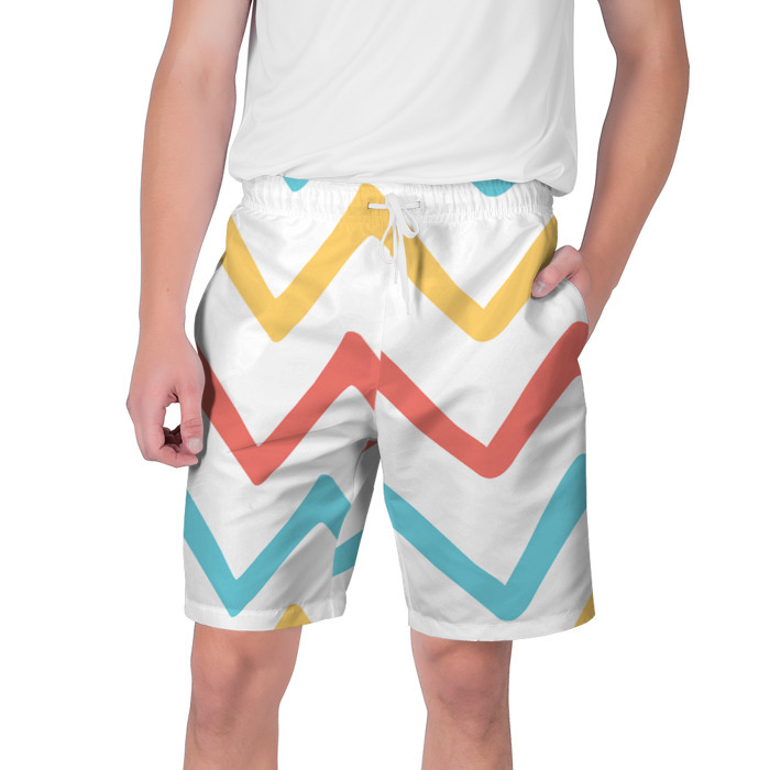Мужские шорты 3D Волнообразные жёлтые, красные и синие линии фото