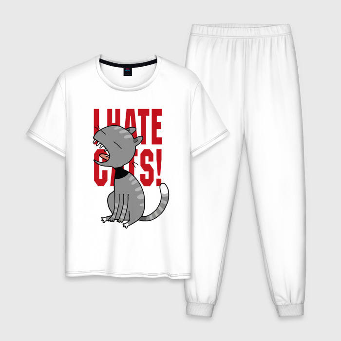Мужская пижама хлопок Ненавижу кошек Шутка фото
