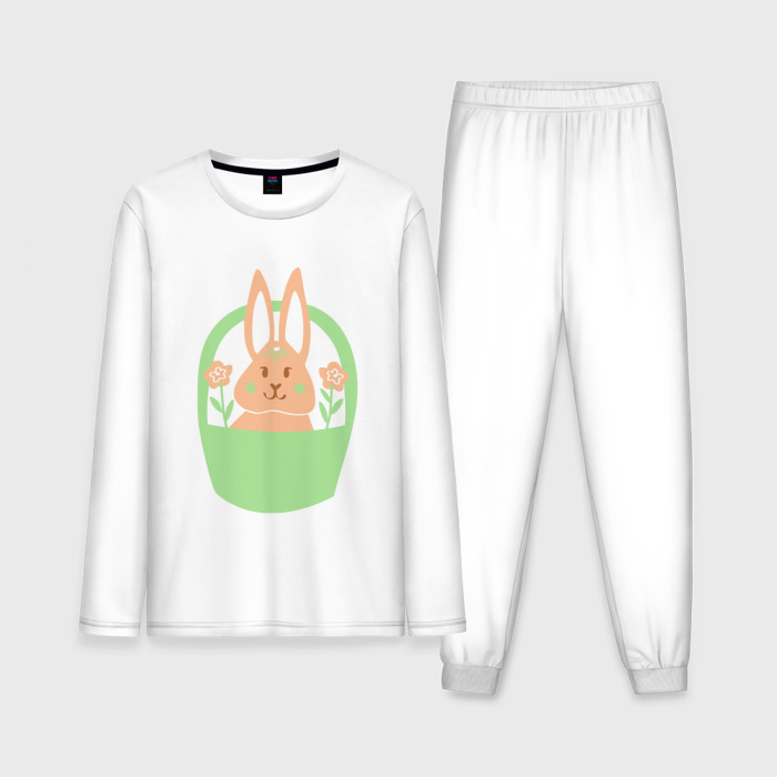 Мужская пижама хлопок (с лонгсливом) кролик в корзине фото