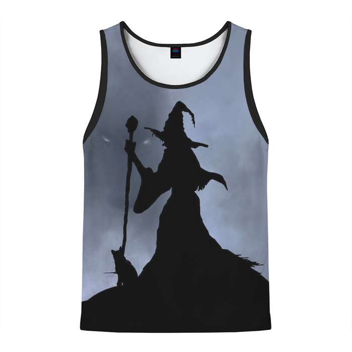 Мужская майка 3D Halloween   силуэт ведьмы с котом фото