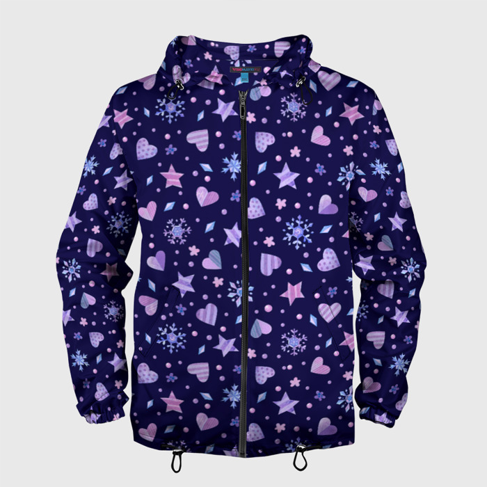 Мужская ветровка 3D Новогодние сердечки фото