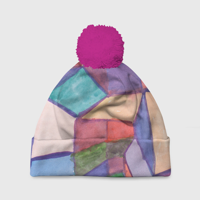 Шапка 3D c помпоном Геометрия акварель фото