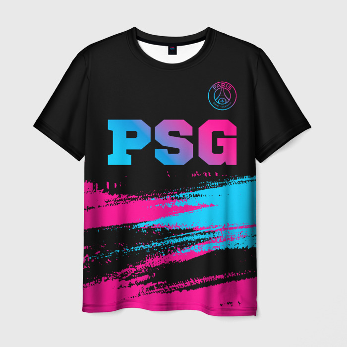 Мужская футболка 3D PSG   neon gradient: символ сверху фото