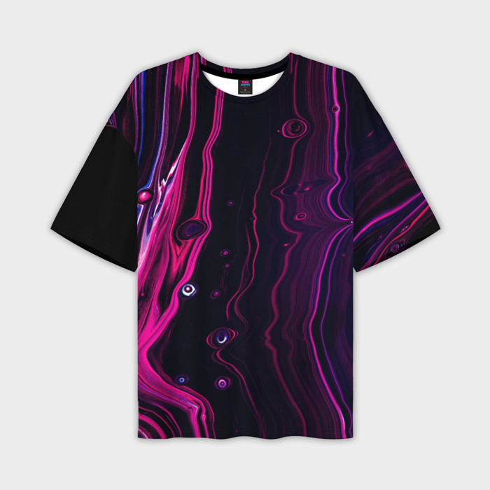 Мужская футболка OVERSIZE 3D Фиолетовые линии песка во тьме фото