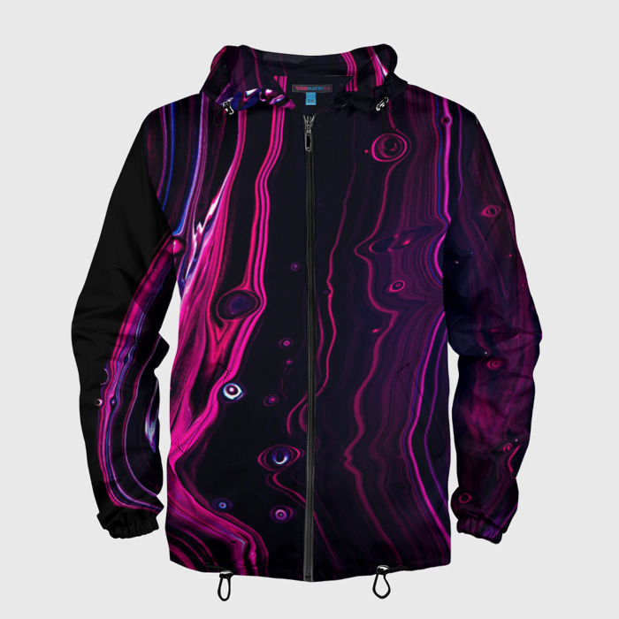 Мужская ветровка 3D Фиолетовые линии песка во тьме фото