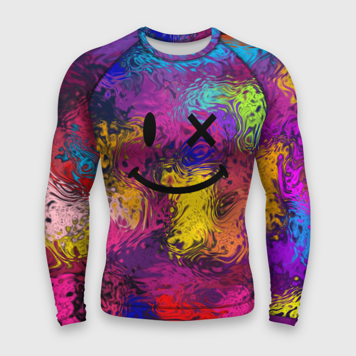 Мужской рашгард 3D Смайлик с брызгами краски фото