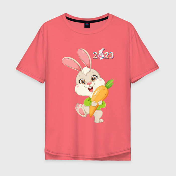 Мужская футболка хлопок Oversize 2023   зайчонок с  морковкой фото