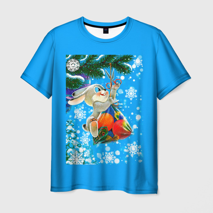 Мужская футболка 3D Новогодний подарок для зайки фото