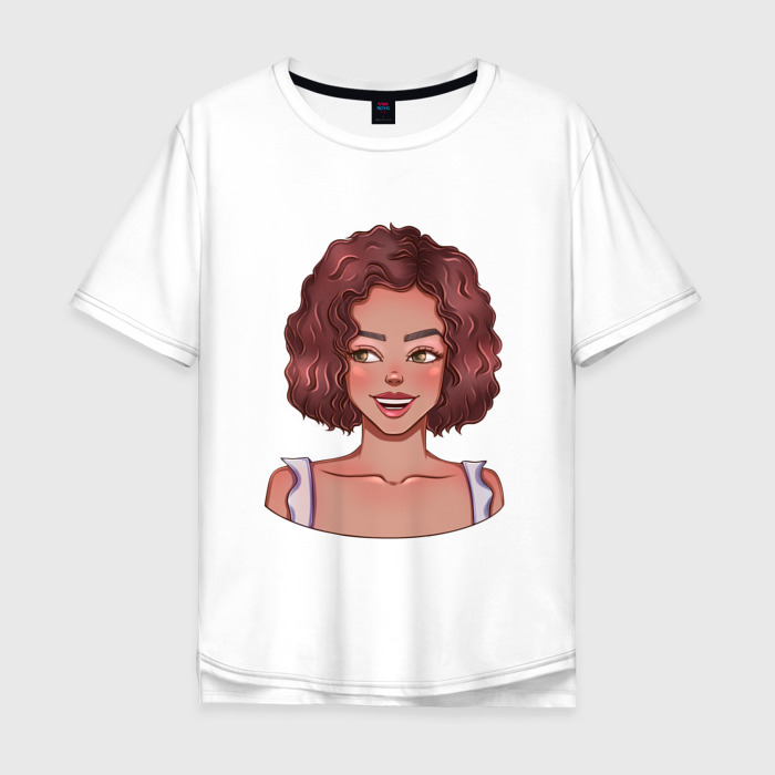 Мужская футболка хлопок Oversize Мультяшная кудрявая девочка фото