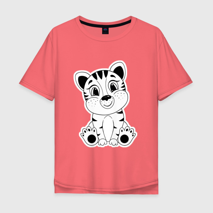 Мужская футболка хлопок Oversize Тигренок черно белый фото