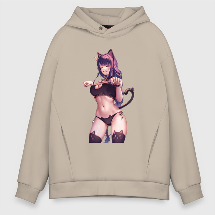 Мужское худи Oversize хлопок Баал Шогун Райден кошечка   Геншин фото