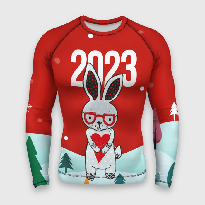 Мужской рашгард 3D 2023  зайчик с сердечком фото