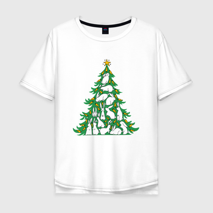 Мужская футболка хлопок Oversize Елка с кроликами фото