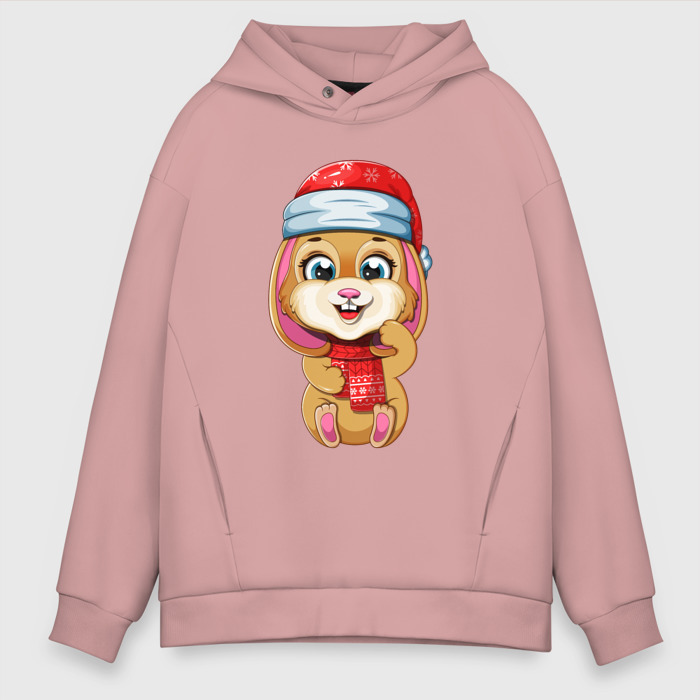 Мужское худи Oversize хлопок Новогодний зайка  2023 фото