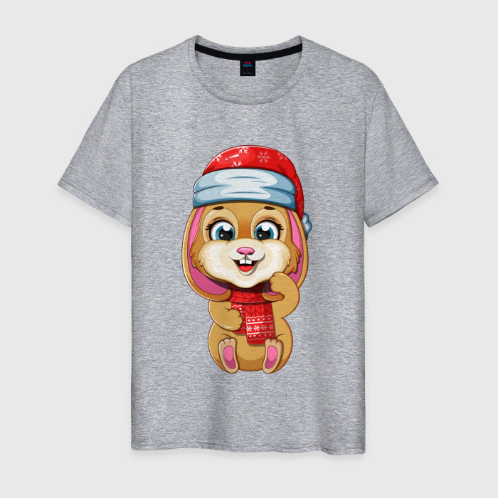 Мужская футболка хлопок Новогодний зайка  2023 фото