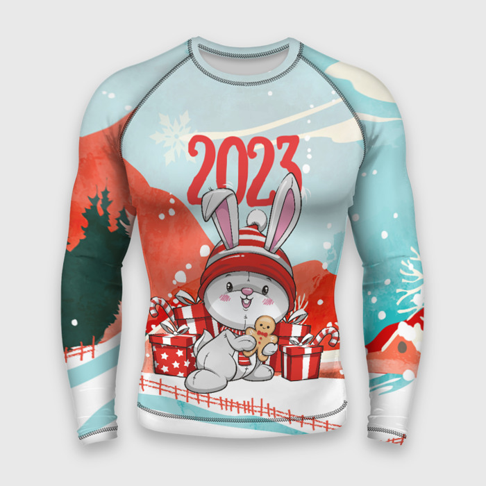 Мужской рашгард 3D Зайка   Новый год фото