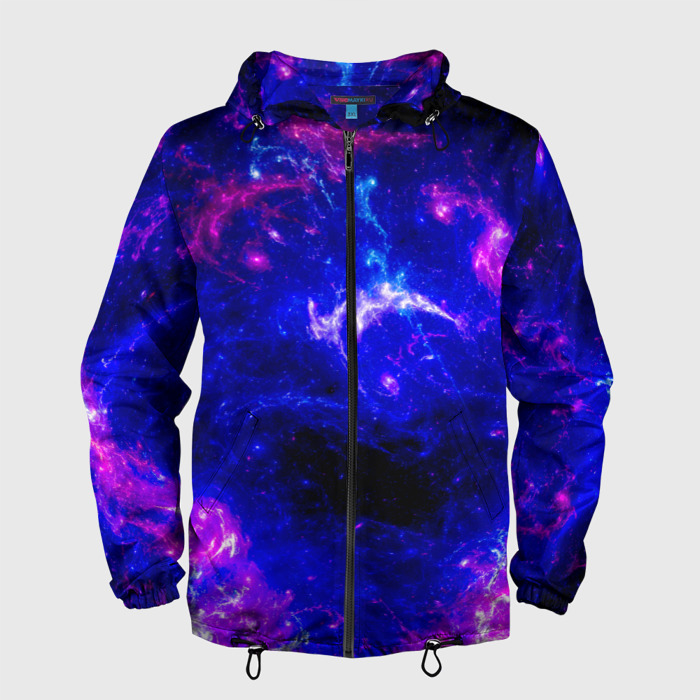 Мужская ветровка 3D Неоновый космос со звездами фото