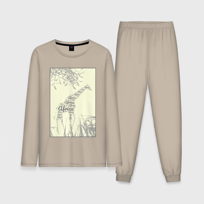 Мужская пижама хлопок (с лонгсливом) Типографика с силуэтом жирафа фото