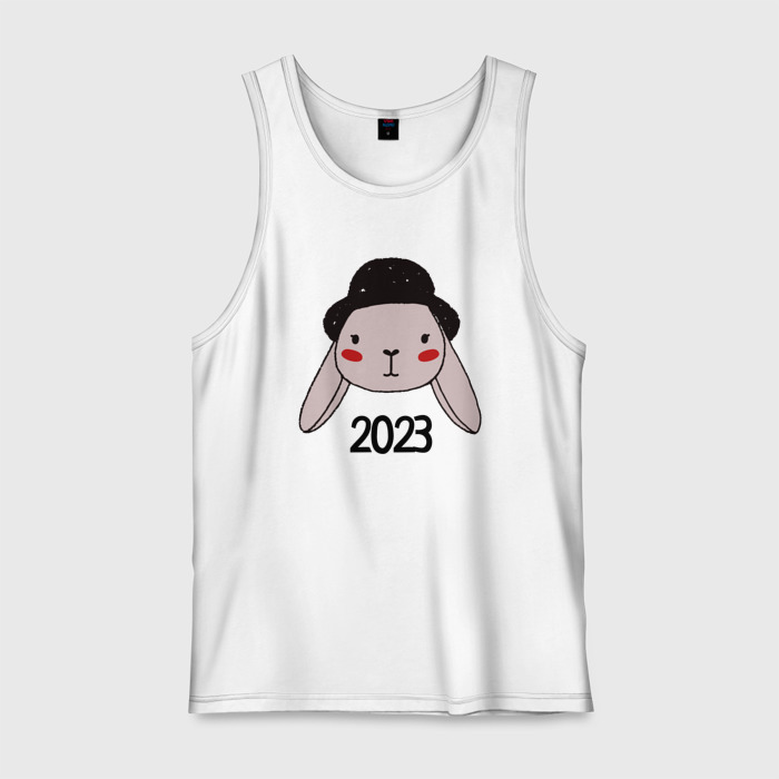 Мужская майка хлопок Кролик  в шапке 2023 фото