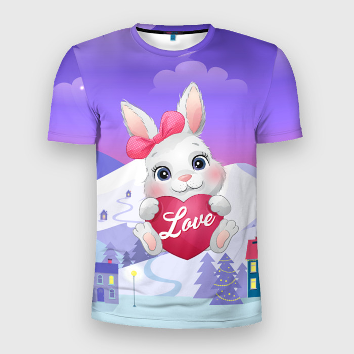 Мужская футболка 3D Slim Зайка новый год фото