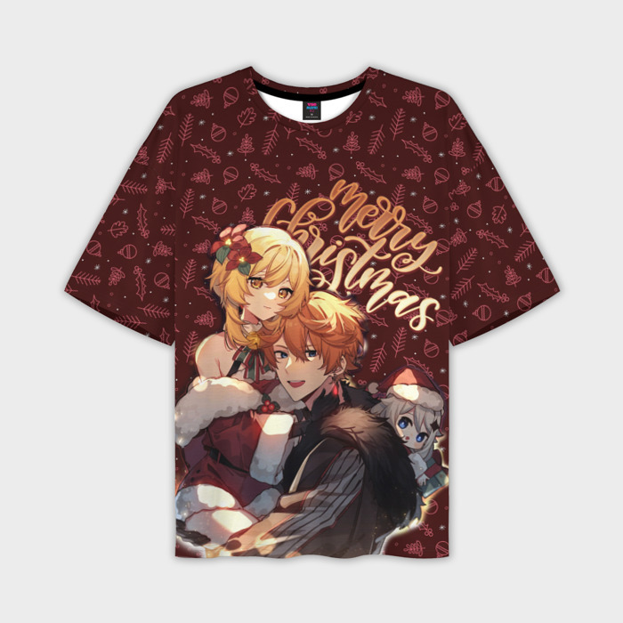 Мужская футболка OVERSIZE 3D Геншин: Новогодний фото