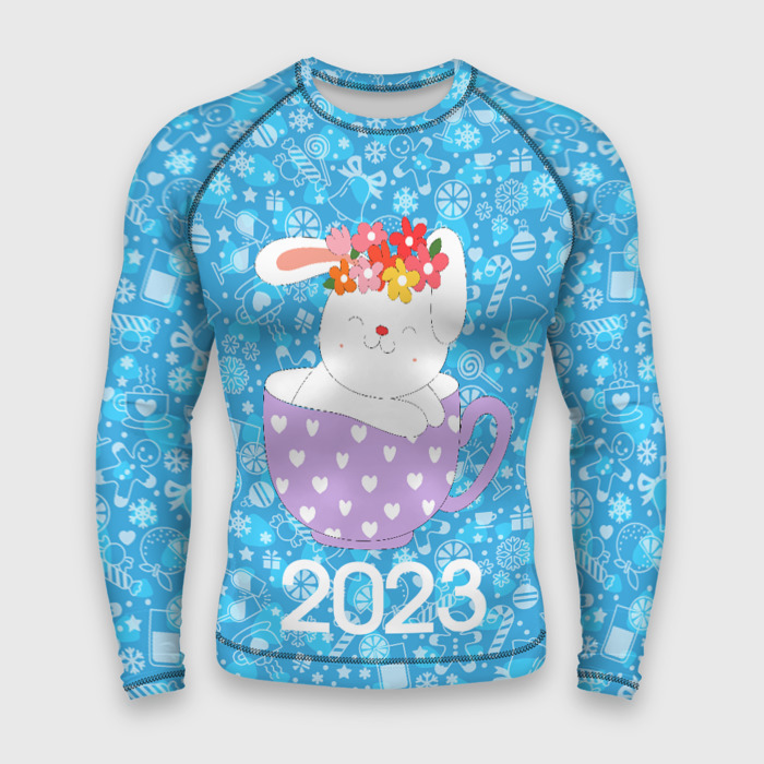 Мужской рашгард 3D Зайка в чашке  2023 фото