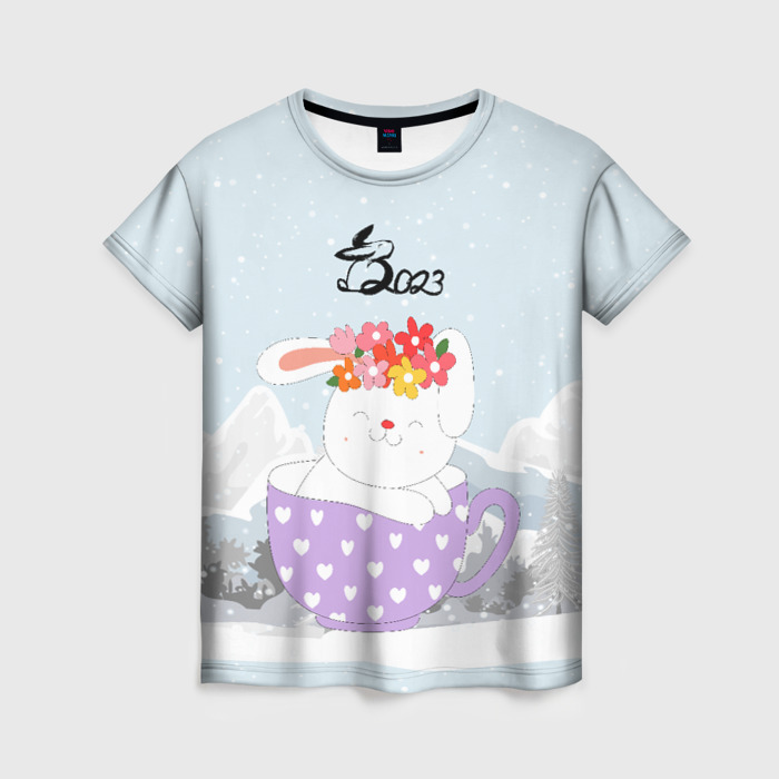 Женская футболка 3D Зайчик  в кружке 2023 фото