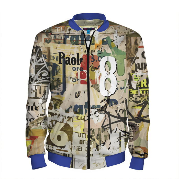 Мужской бомбер 3D Восьмёрка на фоне рваных афиш фото