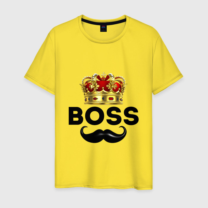 Мужская футболка хлопок Boss и корона с усами фото