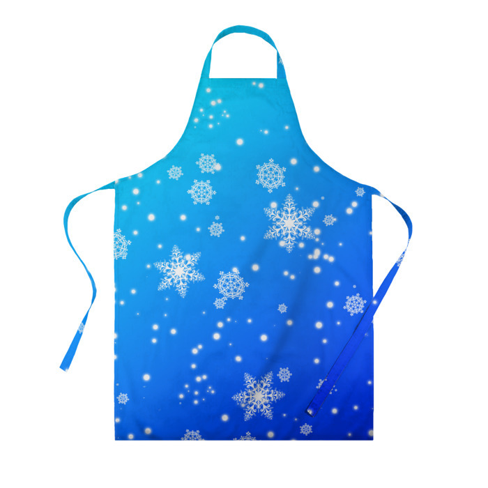 Фартук 3D Снежинки на голубом фоне фото
