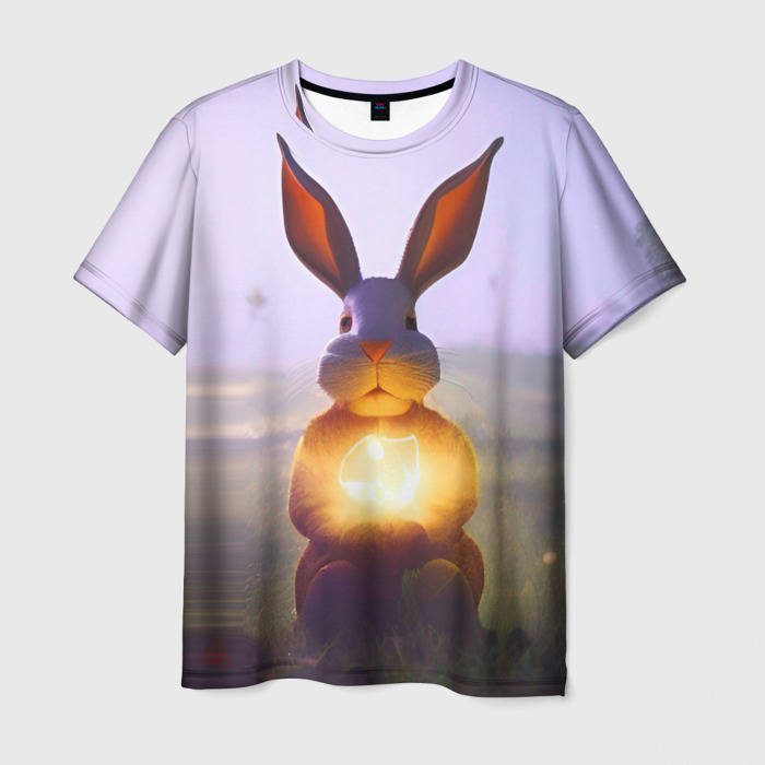 Мужская футболка 3D Заяц с гирляндой фото