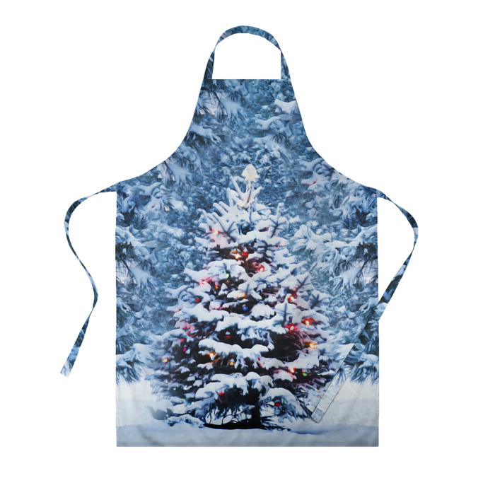 Фартук 3D Новогодняя ёлка в лесу фото