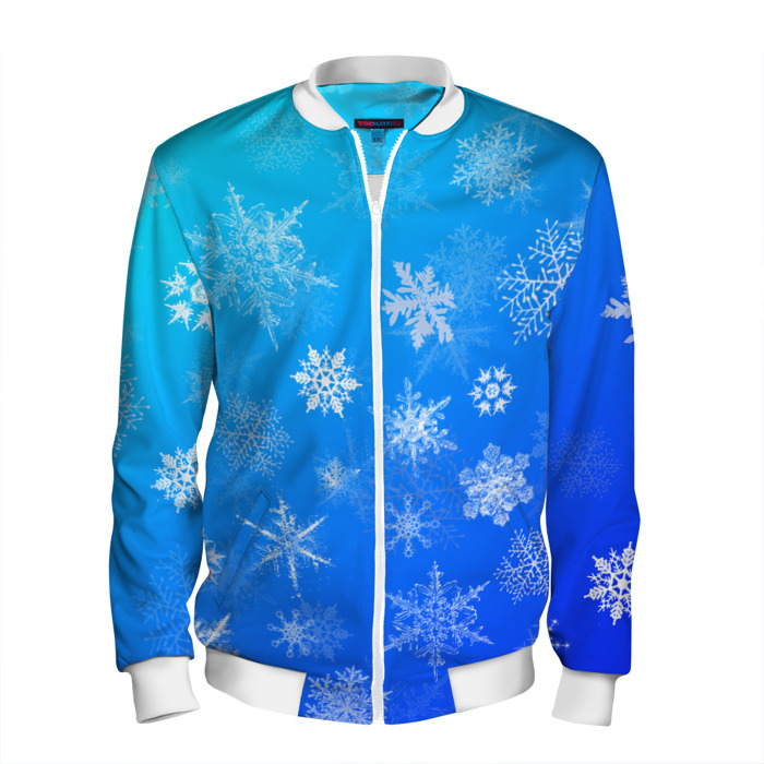 Мужской бомбер 3D Снежинки в небе фото