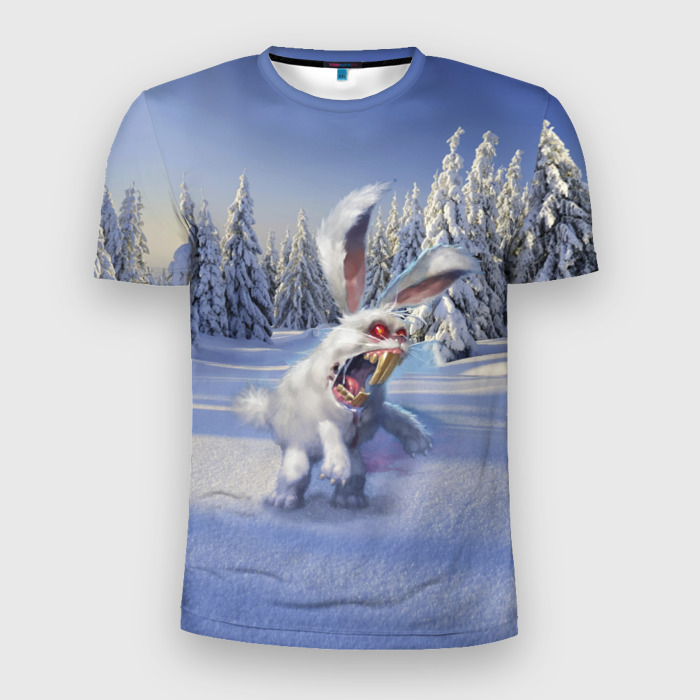 Мужская футболка 3D Slim Свирепый новогодний зайчара фото