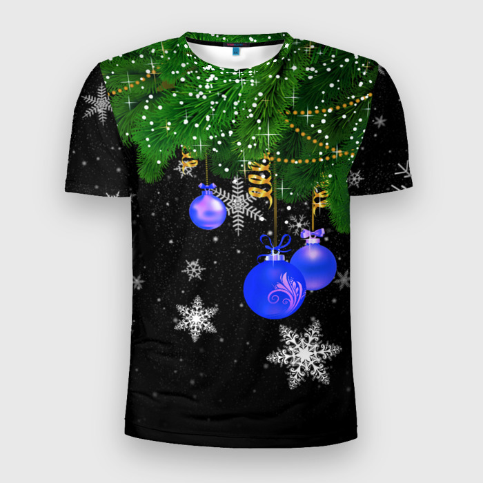 Мужская футболка 3D Slim Новогодние шарики фото