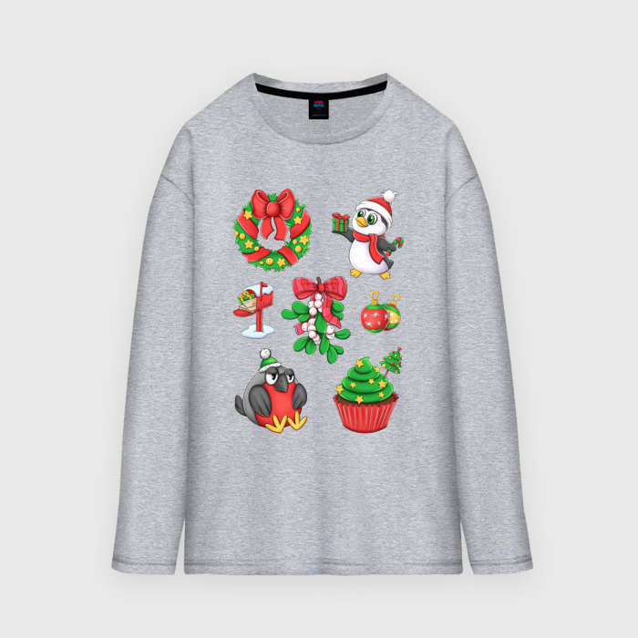 Мужской лонгслив oversize хлопок Милый Новый Год фото