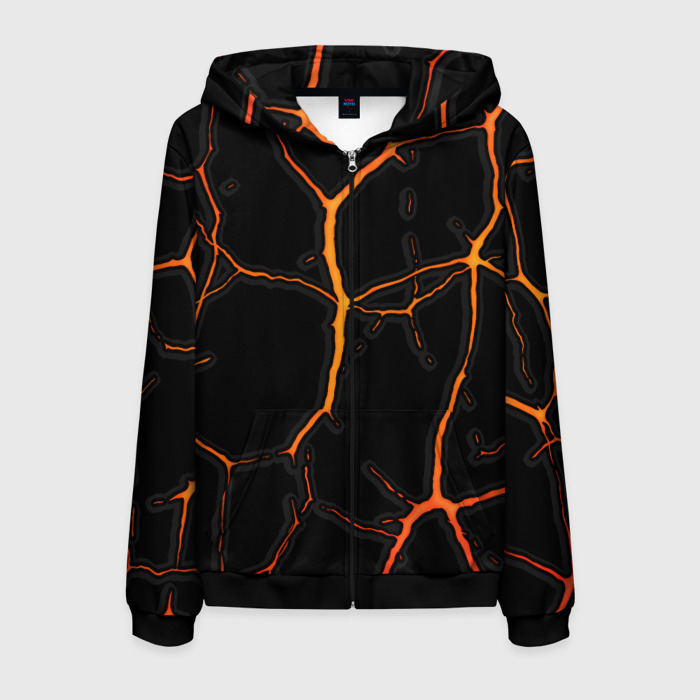 Мужская толстовка 3D на молнии Оранжевые трещины фото