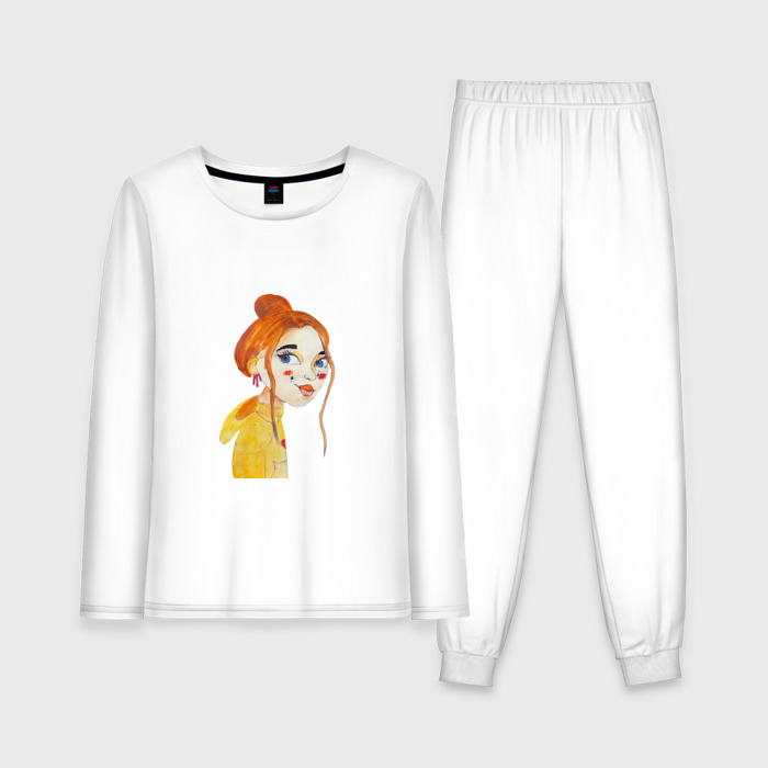 Женская пижама хлопок (с лонгсливом) девочка с рыжими волосами в желтой кофте фото