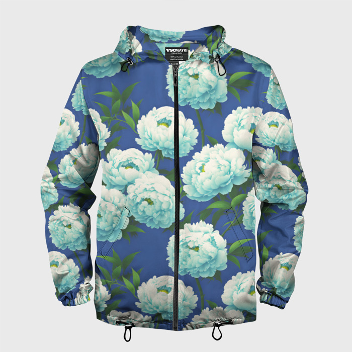 Мужская ветровка 3D Узор из белых пионов фото