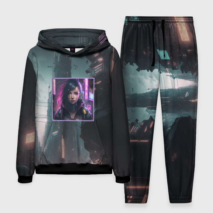 Мужской костюм 3D (с толстовкой) Девушка в рамках гнетущего города будущего фото