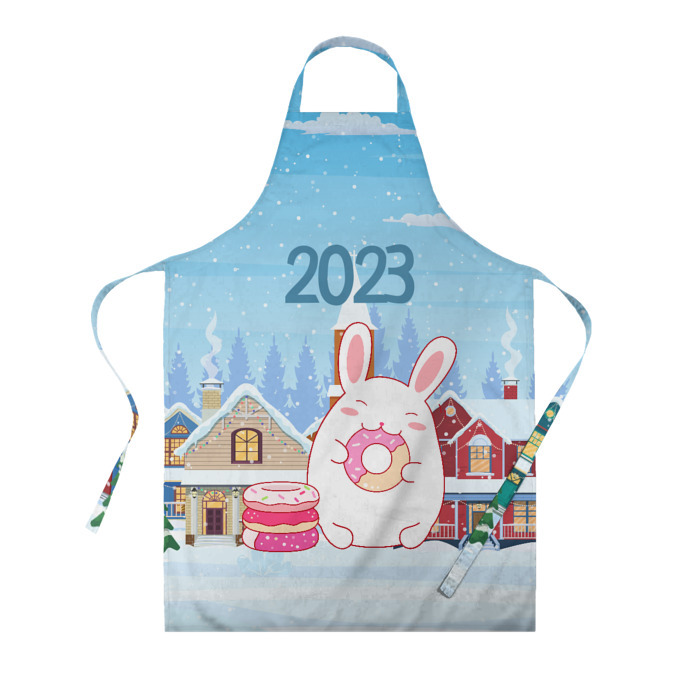 Фартук 3D Кролик ест пончики фото