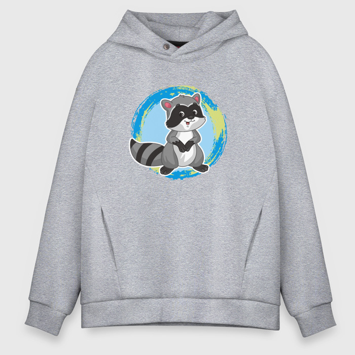 Мужское худи Oversize хлопок Мультяшный енот фото
