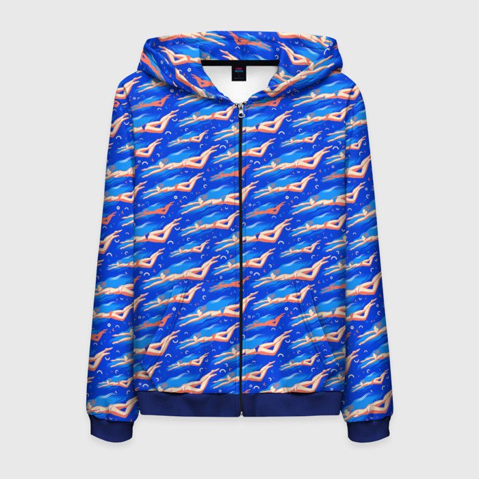 Мужская толстовка 3D на молнии Плывущие девушки на синем фото