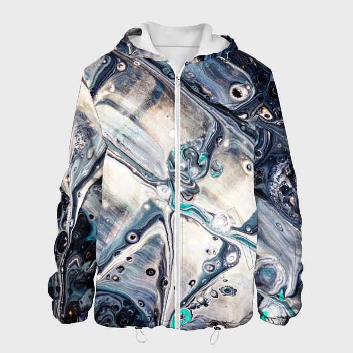 Мужская куртка 3D Абстрактное жидкое белое и синее стекло фото